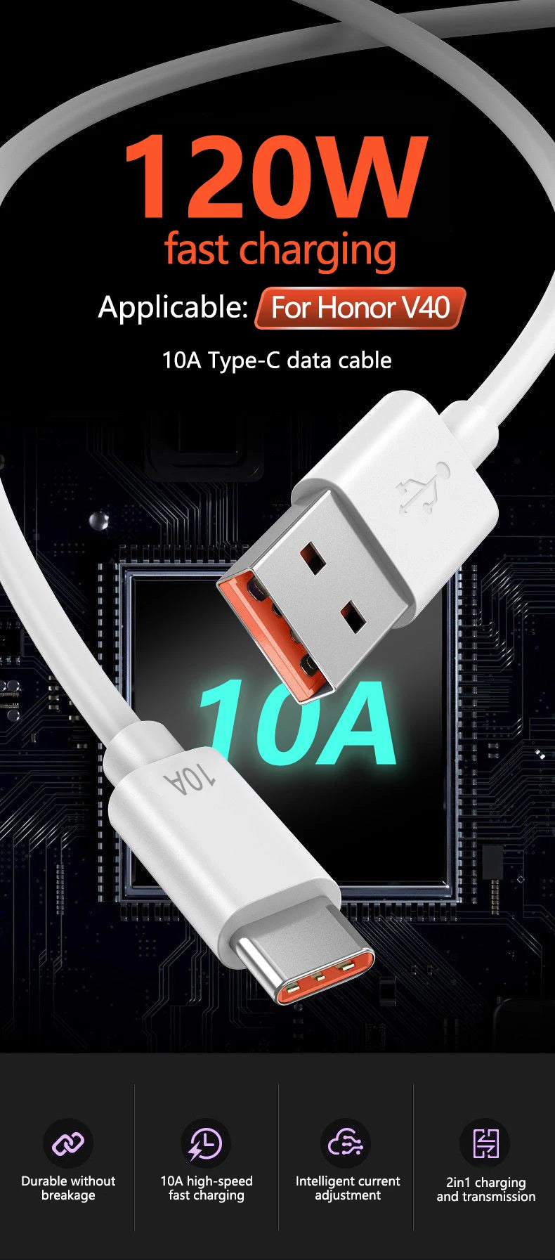 Cable com Carga Rápida para Celular 120W 10V